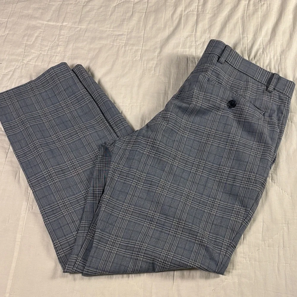 Tommy Hilfiger Men's 33x30 Blue Plaid TH Flex‎ Modern Fit Stretch Dress Pants